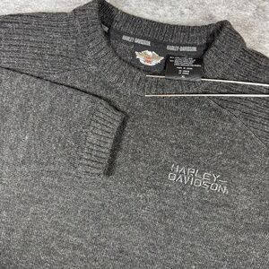 Harley Davidson Sweater Mens XL Wool Blend Pullover Crew Neck Spellout Grey